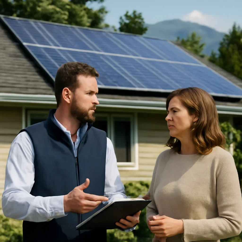 Homeowner and solar advisor discussing next steps for a solar installation