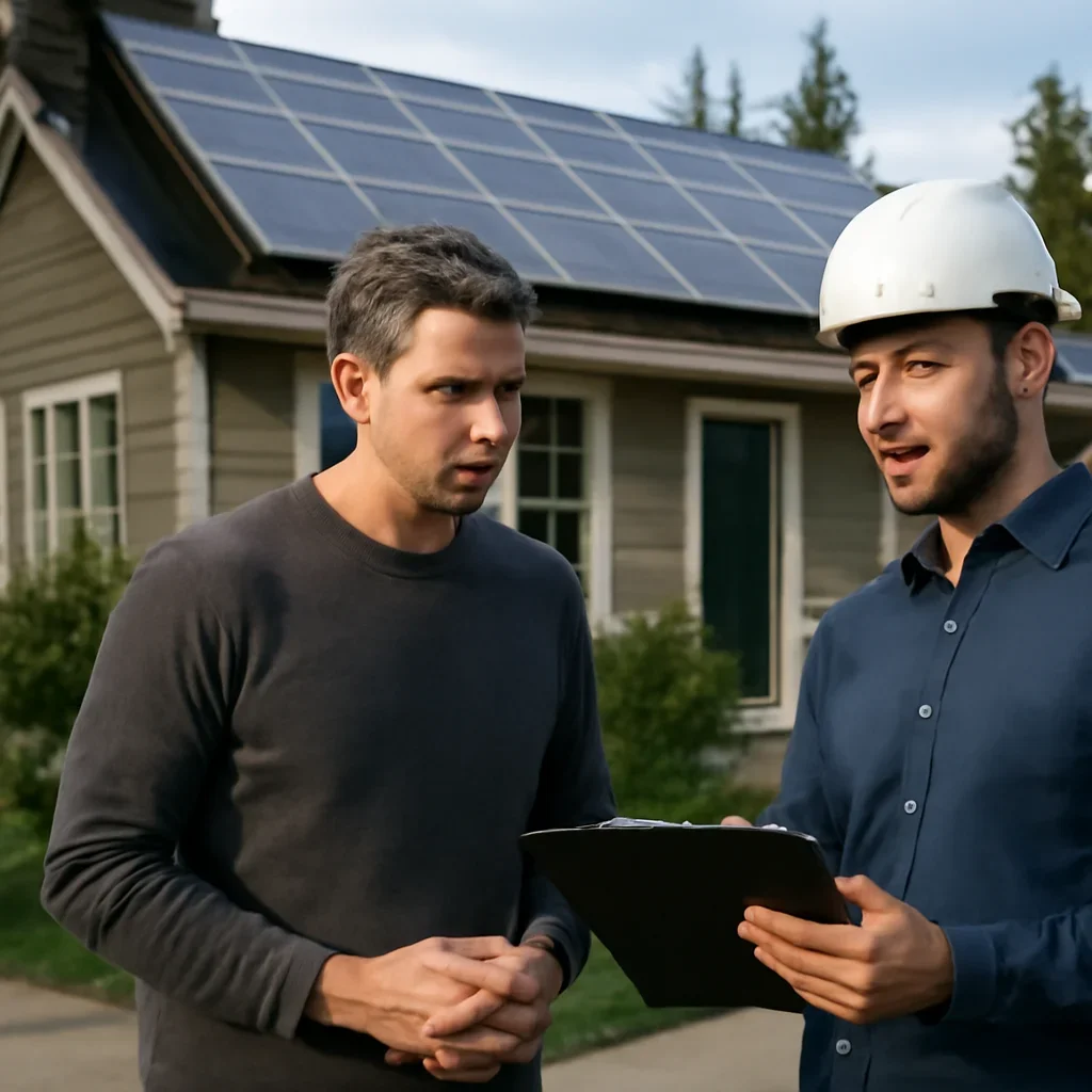 Homeowner and solar advisor discussing next steps for a solar installation