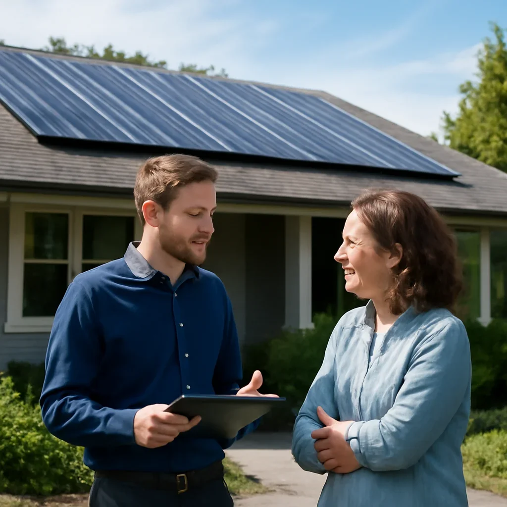 Homeowner and solar advisor discussing next steps for a solar installation