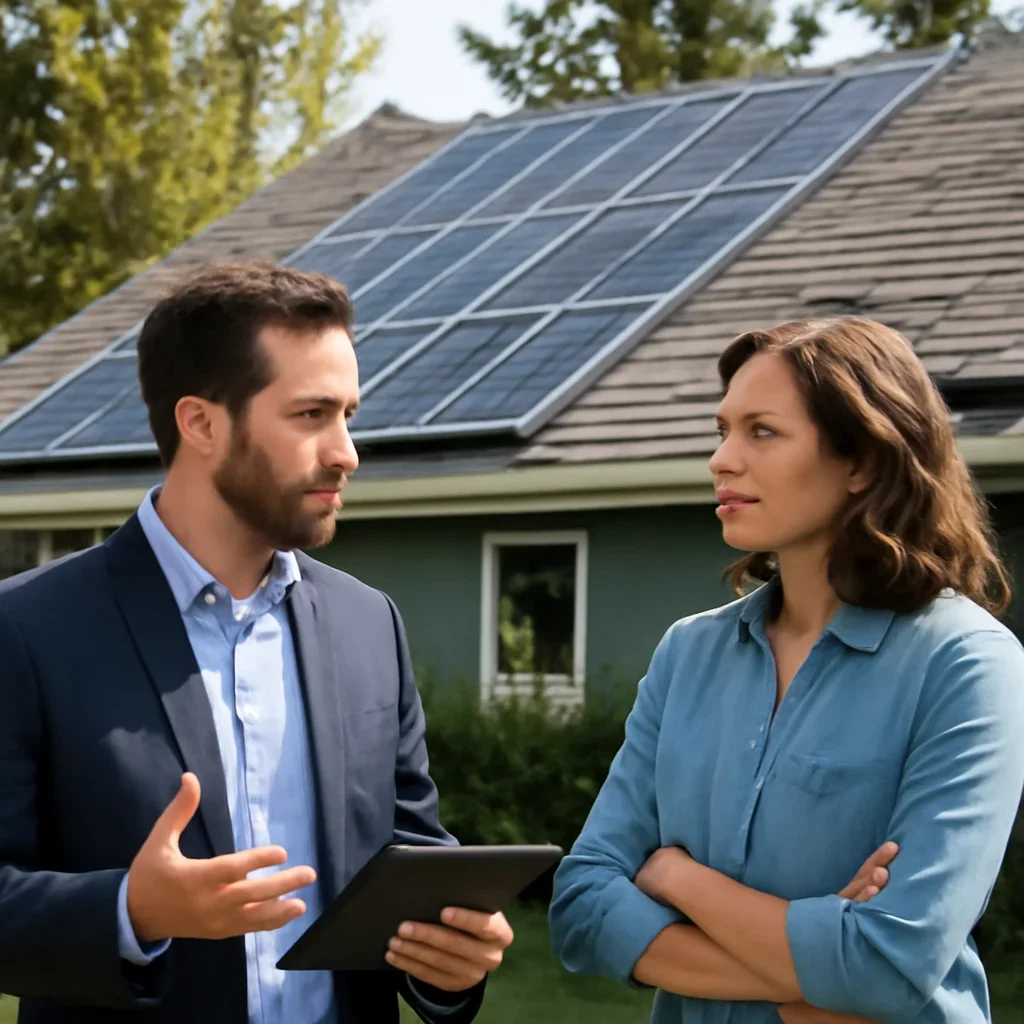 Homeowner and solar advisor discussing next steps for a solar installation