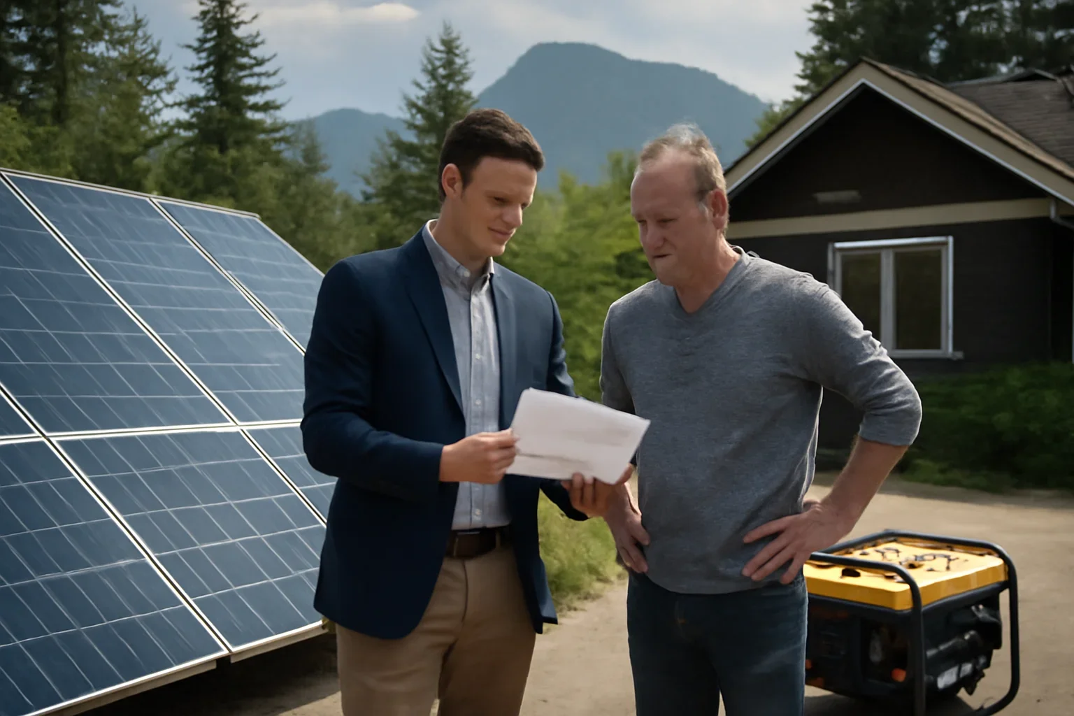 Solar Panels vs Generator planning discussion for a solar project in British Columbia