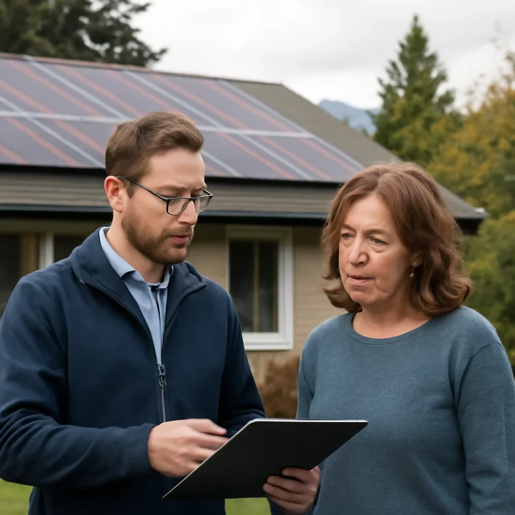 Homeowner and solar advisor discussing next steps for a solar installation