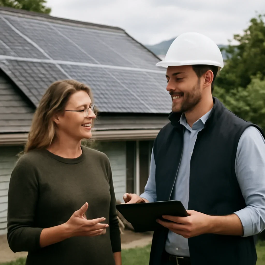 Homeowner and solar advisor discussing next steps for a solar installation