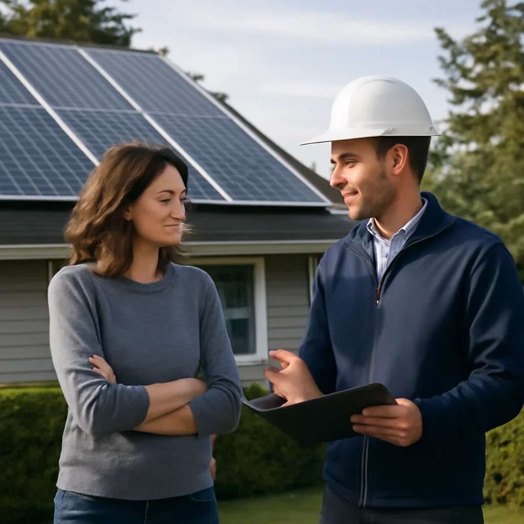 Homeowner and solar advisor discussing next steps for a solar installation