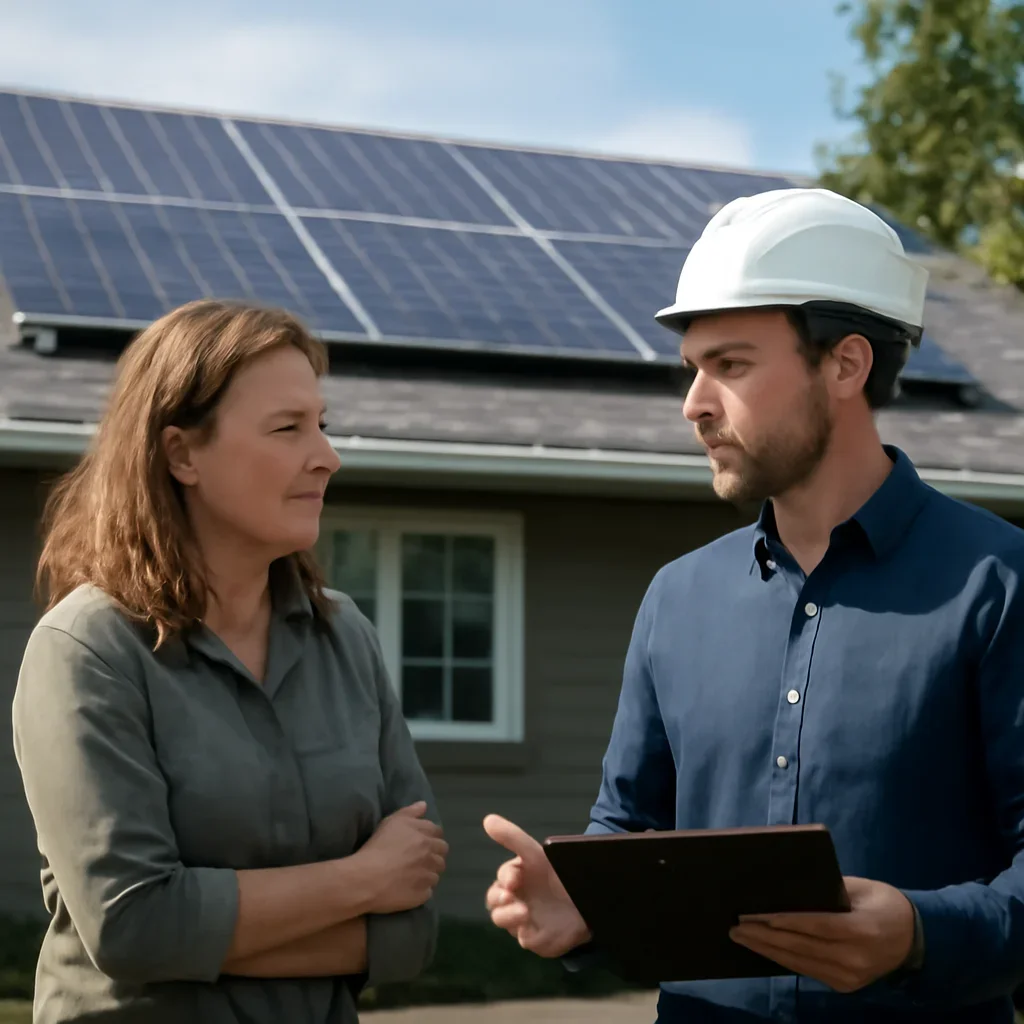 Homeowner and solar advisor discussing next steps for a solar installation