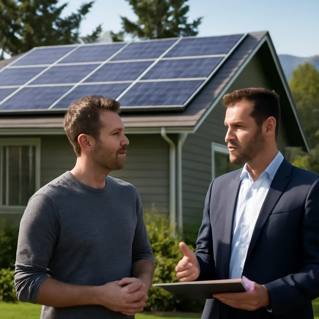 Homeowner and solar advisor discussing next steps for a solar installation