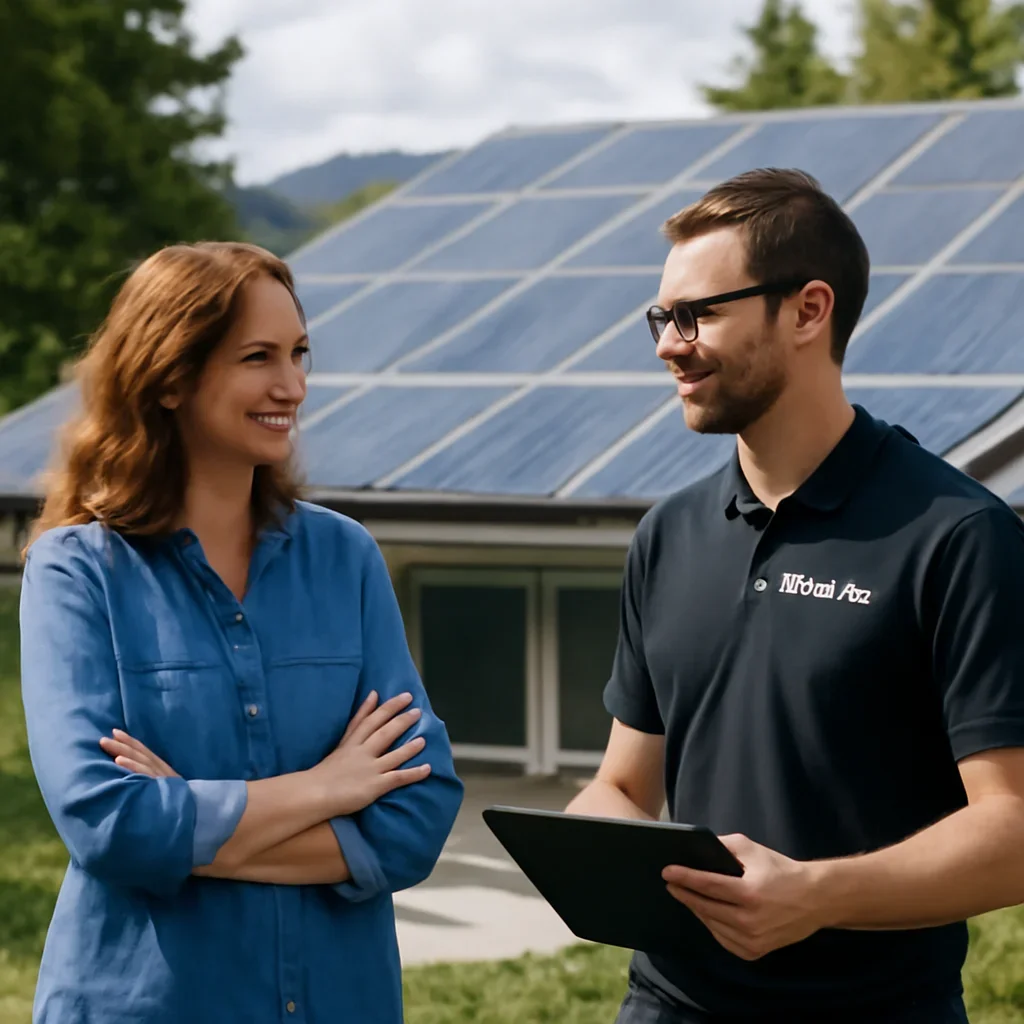 Homeowner and solar advisor discussing next steps for a solar installation