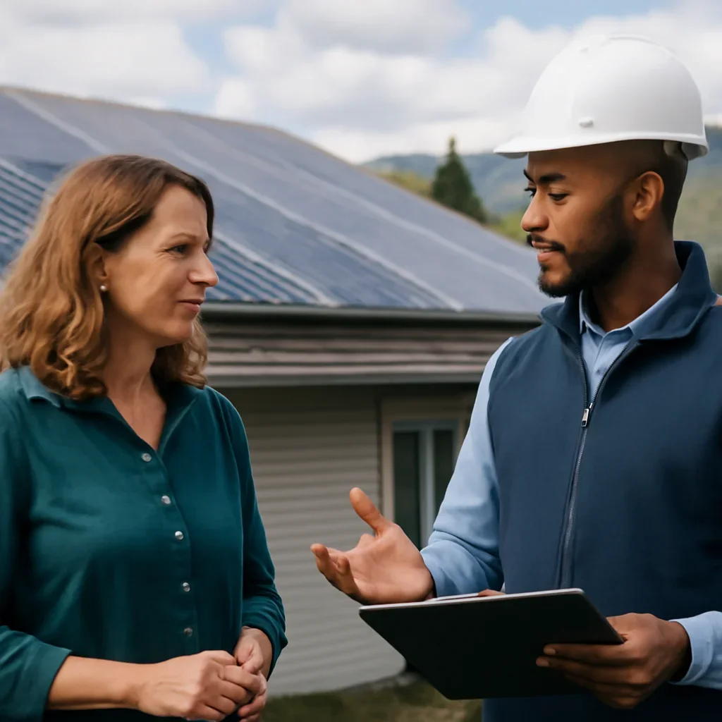 Homeowner and solar advisor discussing next steps for a solar installation