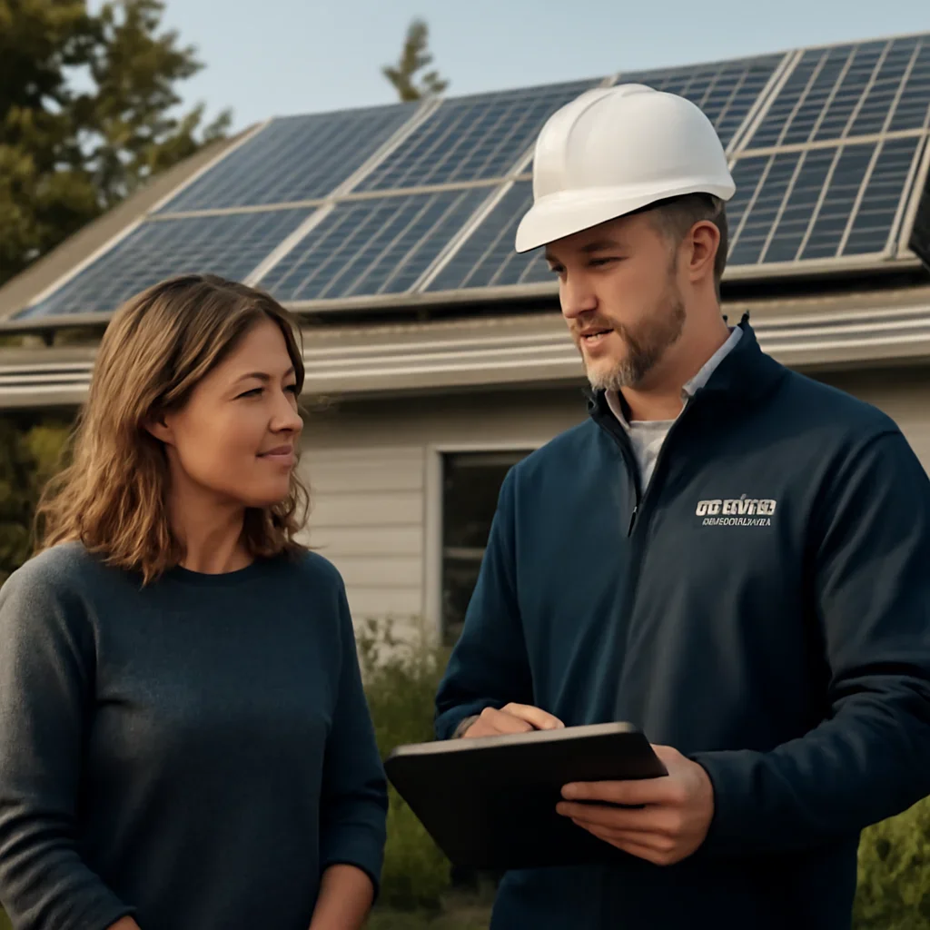 Homeowner and solar advisor discussing next steps for a solar installation
