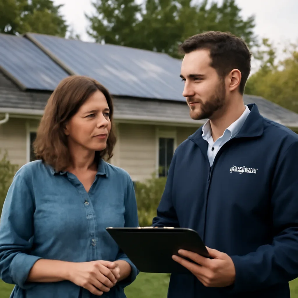 Homeowner and solar advisor discussing next steps for a solar installation