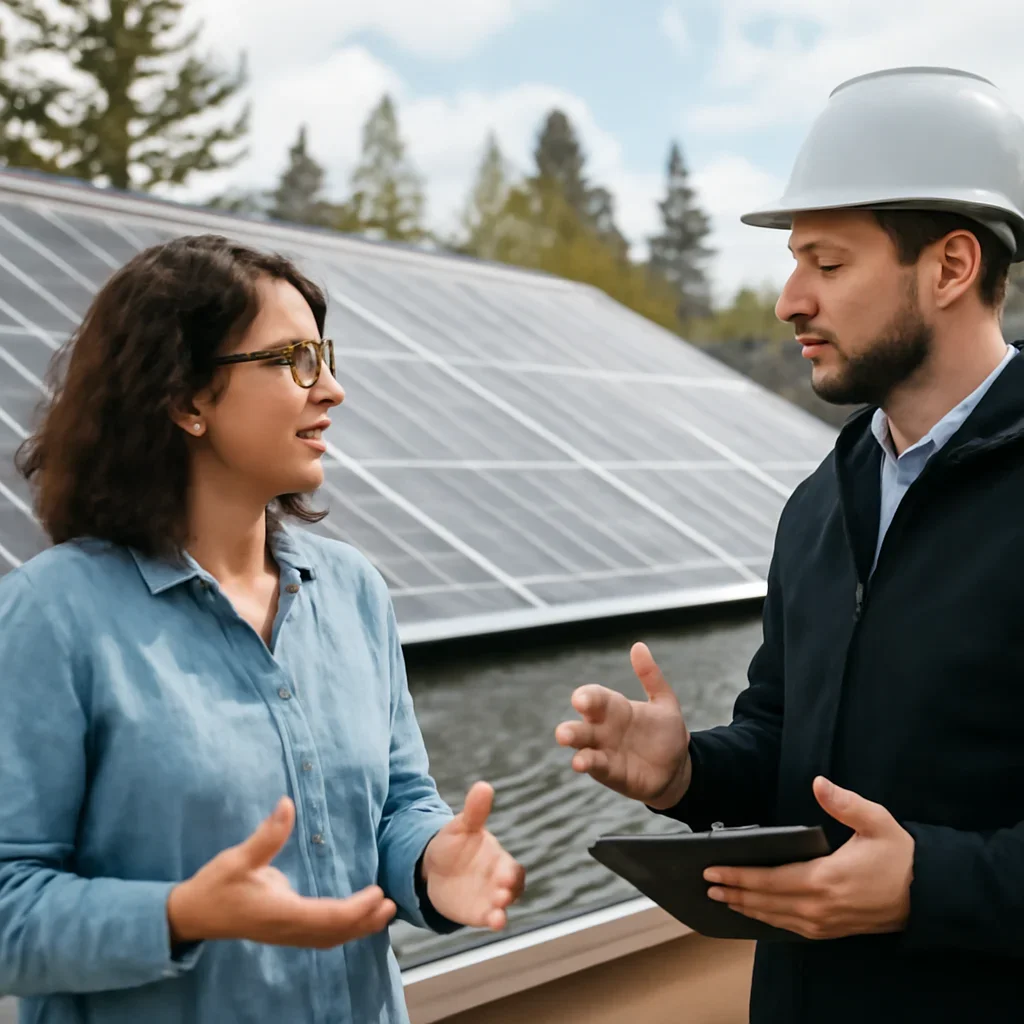 Homeowner and solar advisor discussing next steps for a solar installation