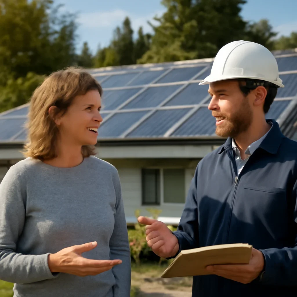 Homeowner and solar advisor discussing next steps for a solar installation