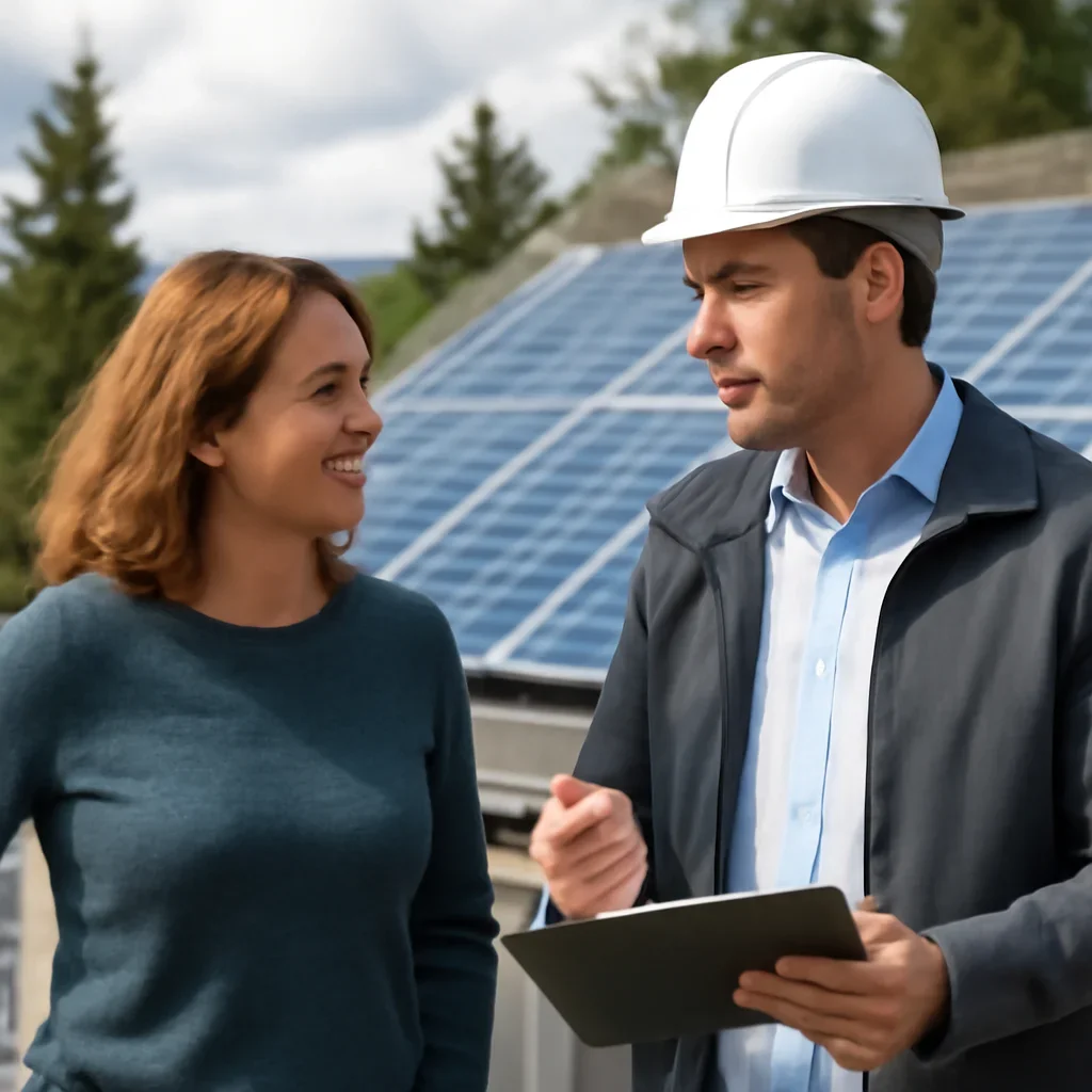 Homeowner and solar advisor discussing next steps for a solar installation