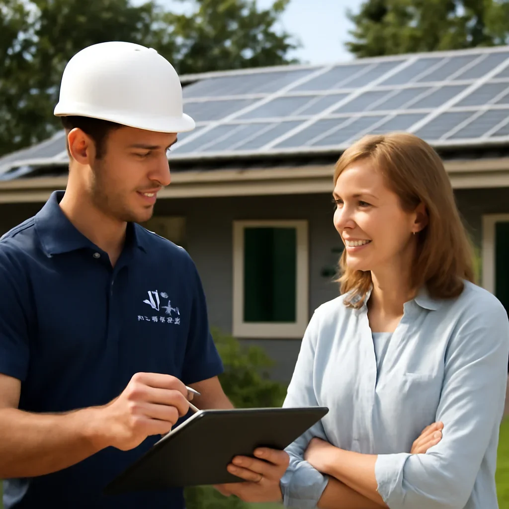Homeowner and solar advisor discussing next steps for a solar installation