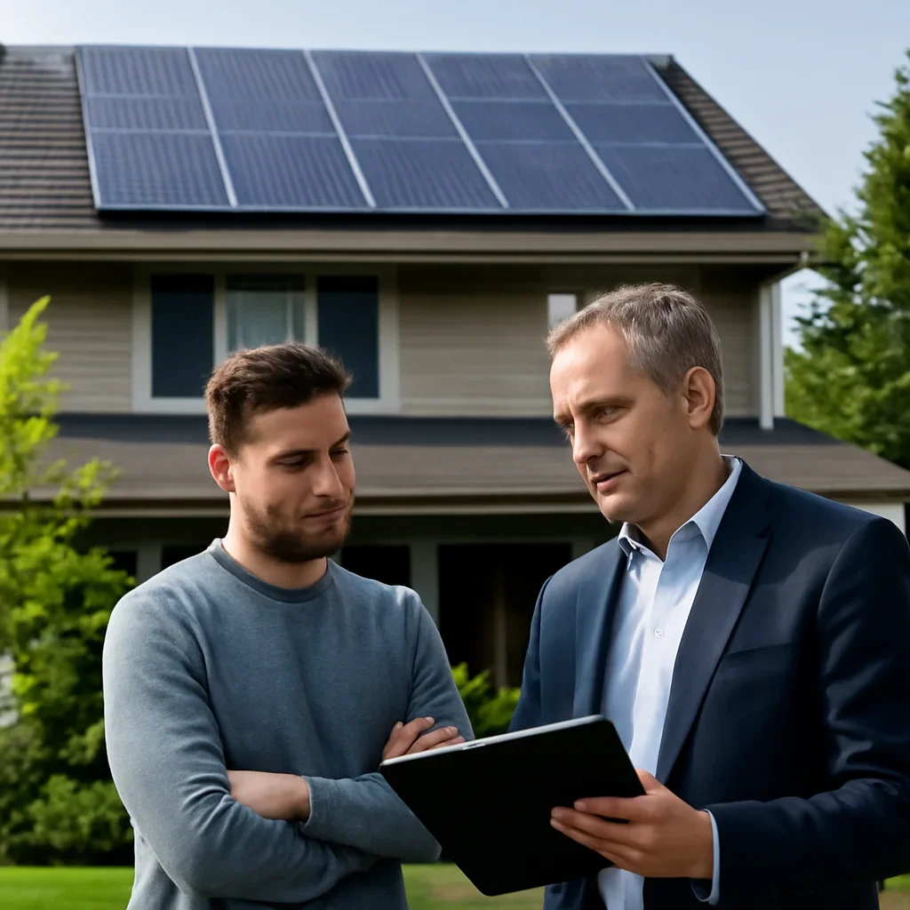 Homeowner and solar advisor discussing next steps for a solar installation