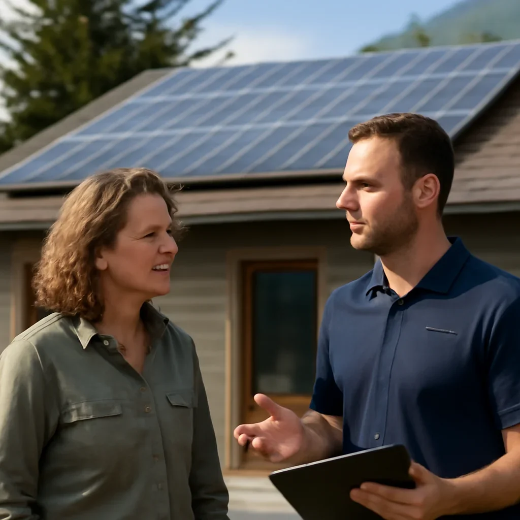 Homeowner and solar advisor discussing next steps for a solar installation