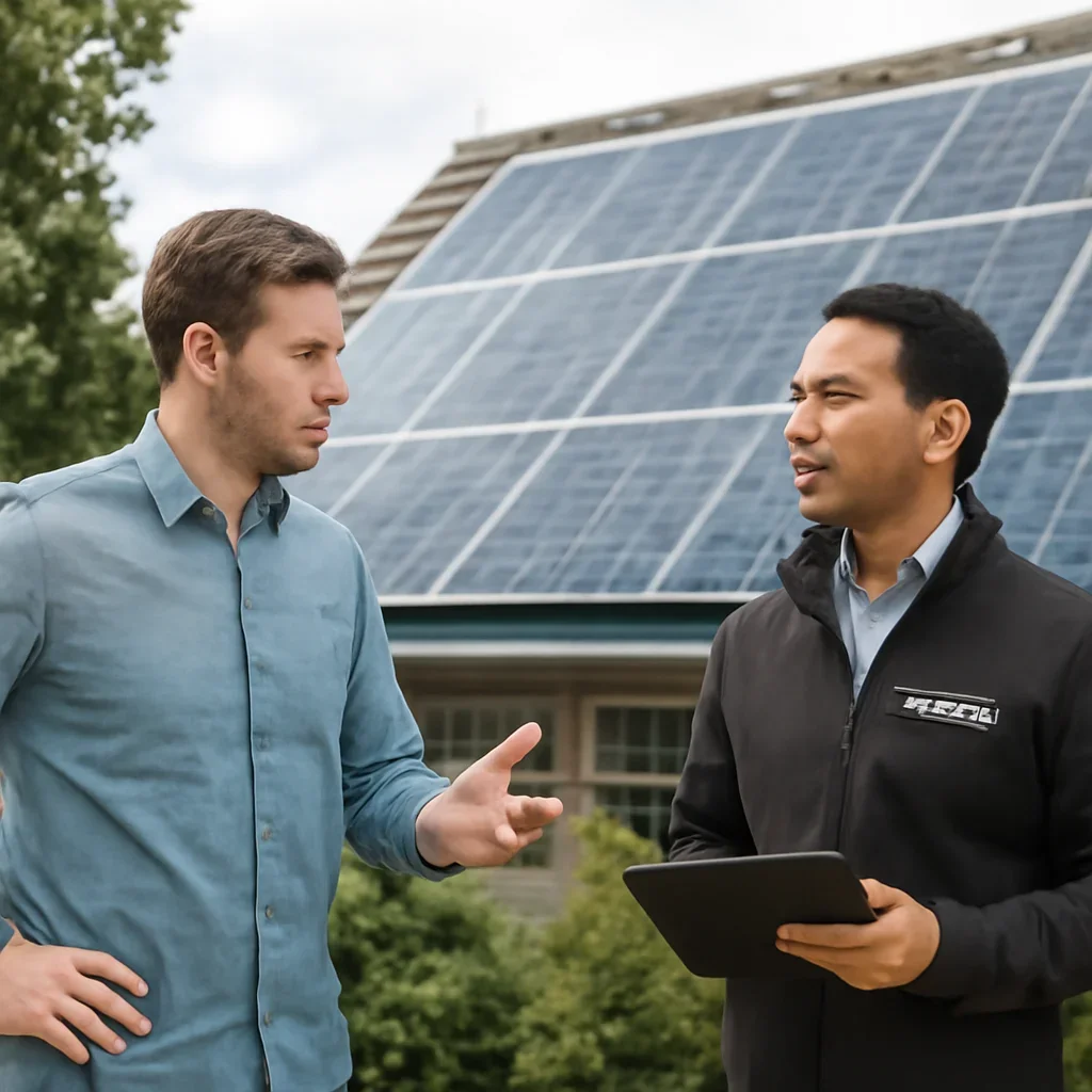 Homeowner and solar advisor discussing next steps for a solar installation