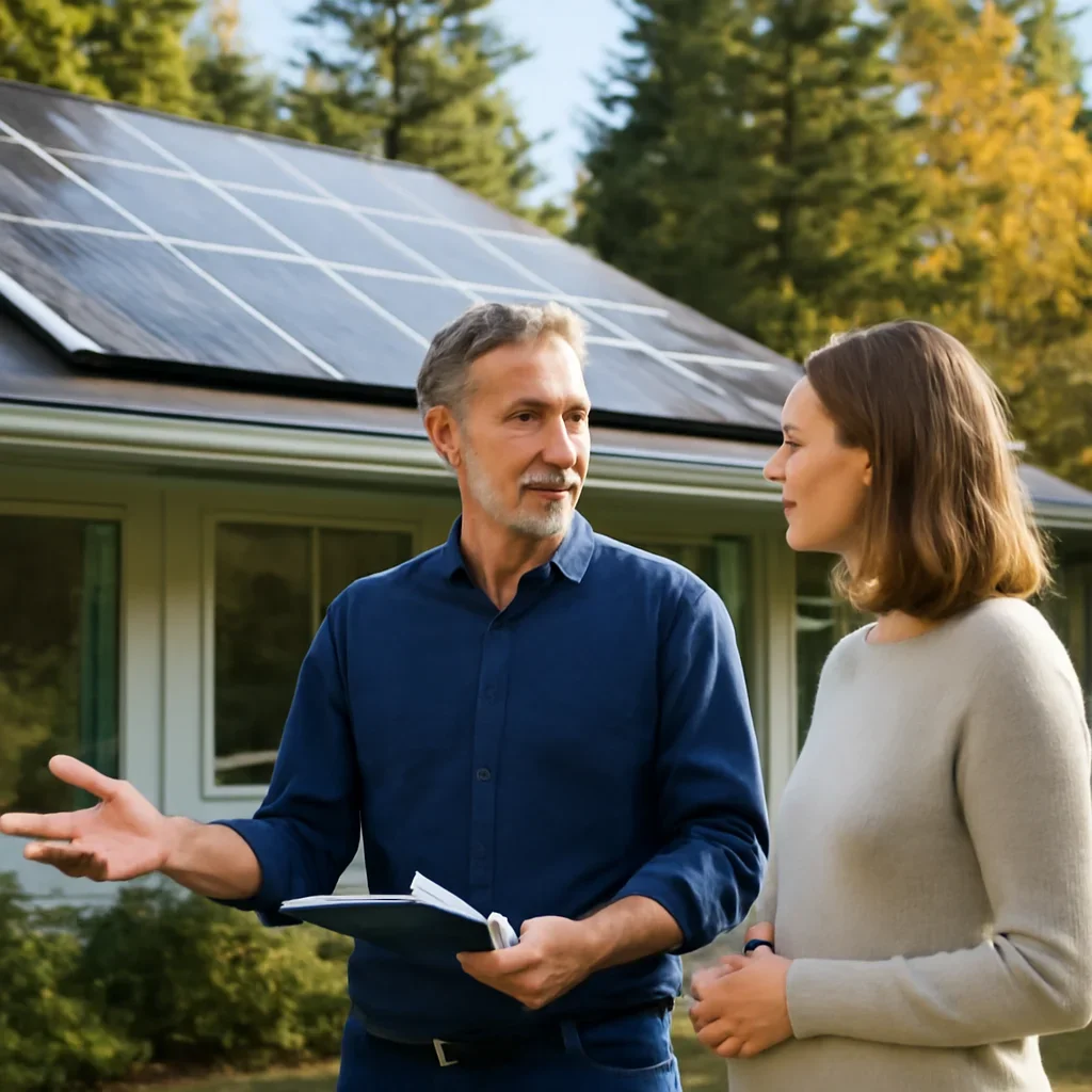 Homeowner and solar advisor discussing next steps for a solar installation