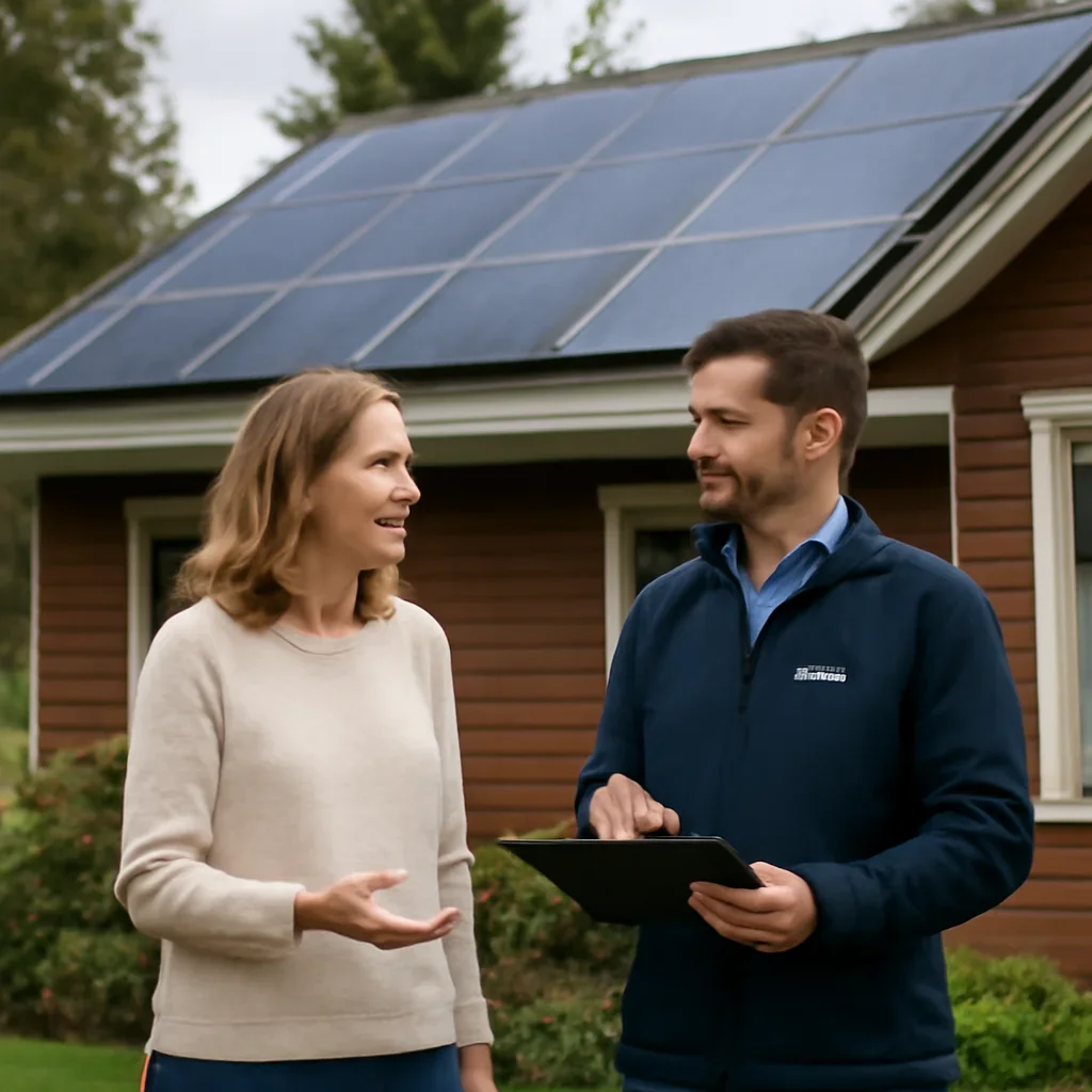 Homeowner and solar advisor discussing next steps for a solar installation