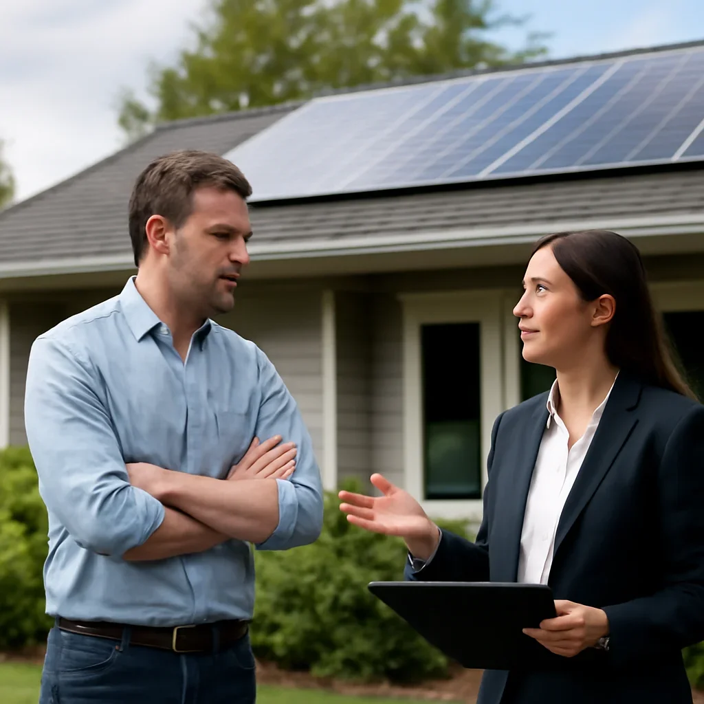 Homeowner and solar advisor discussing next steps for a solar installation