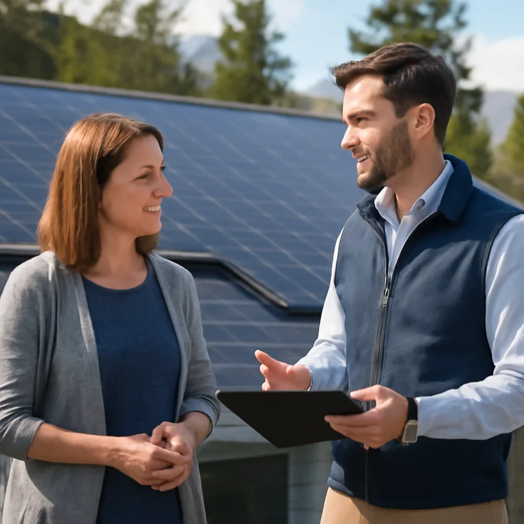 Homeowner and solar advisor discussing next steps for a solar installation