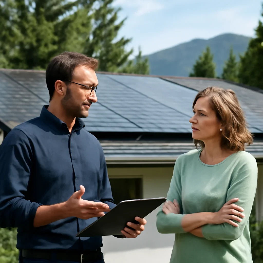 Homeowner and solar advisor discussing next steps for a solar installation
