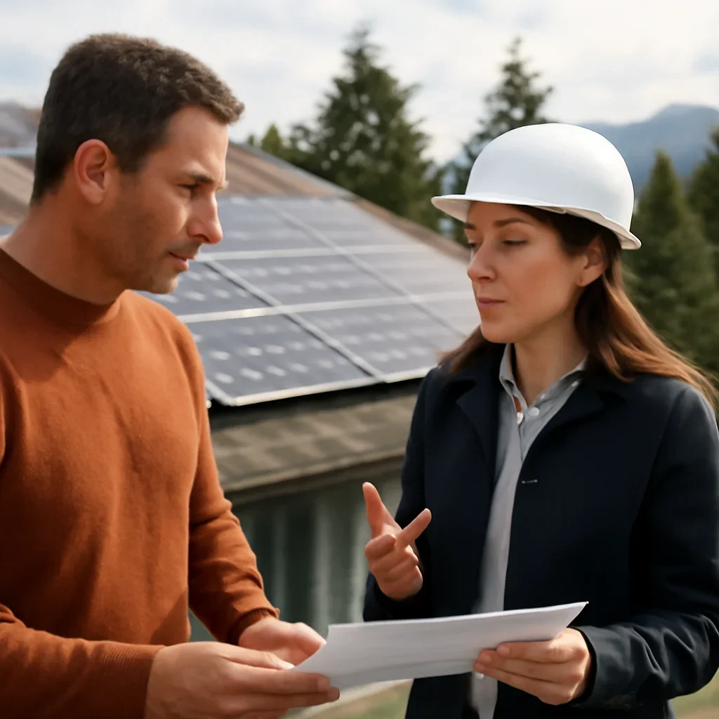 Homeowner and solar advisor discussing next steps for a solar installation