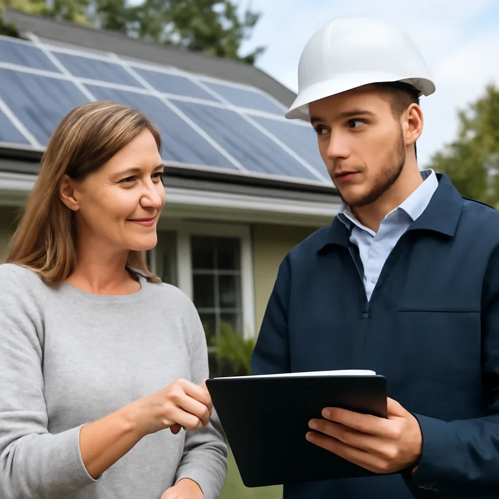 Homeowner and solar advisor discussing next steps for a solar installation
