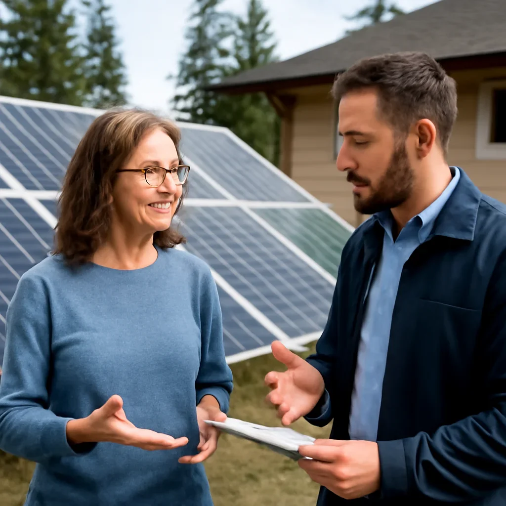 Homeowner and solar advisor discussing next steps for a solar installation