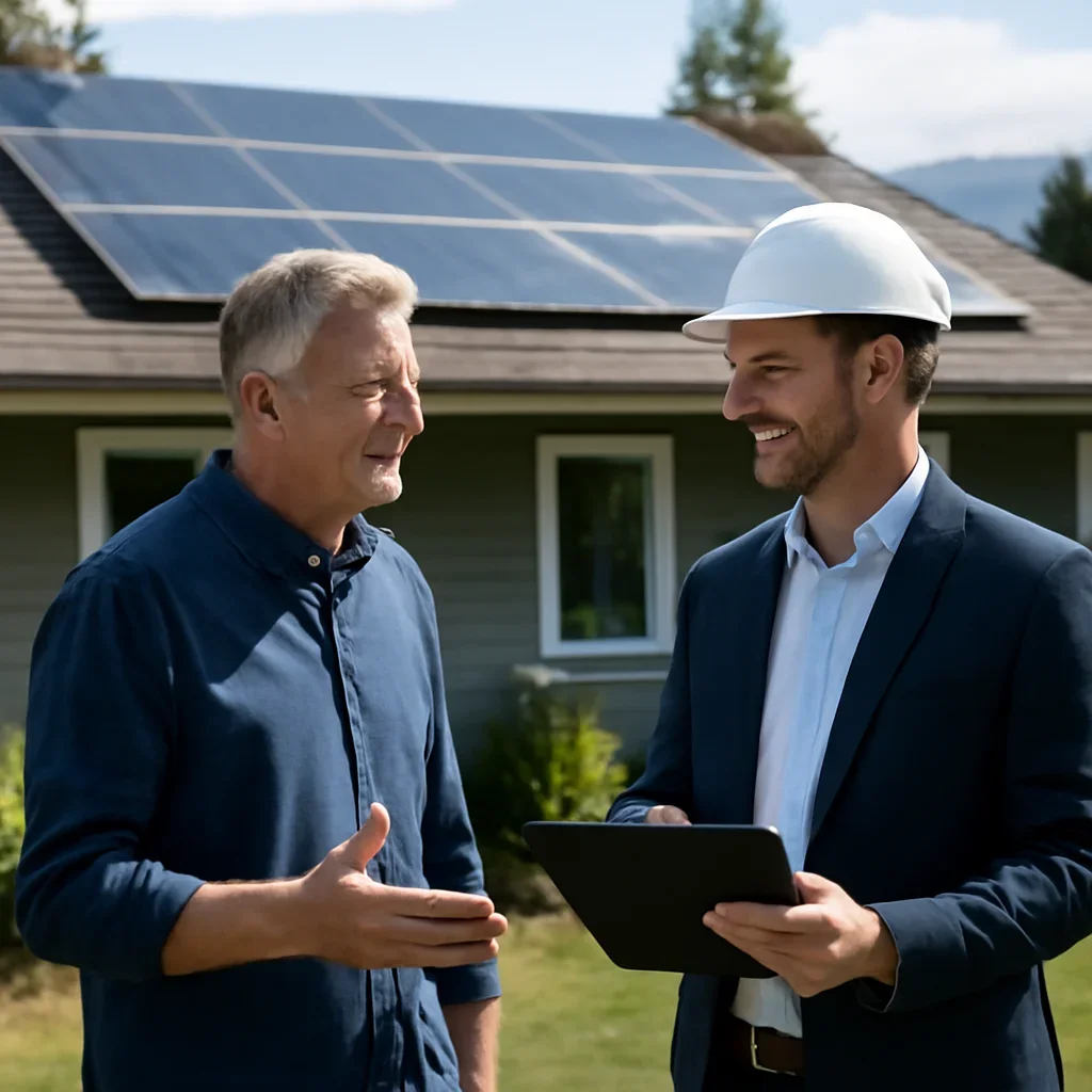 Homeowner and solar advisor discussing next steps for a solar installation