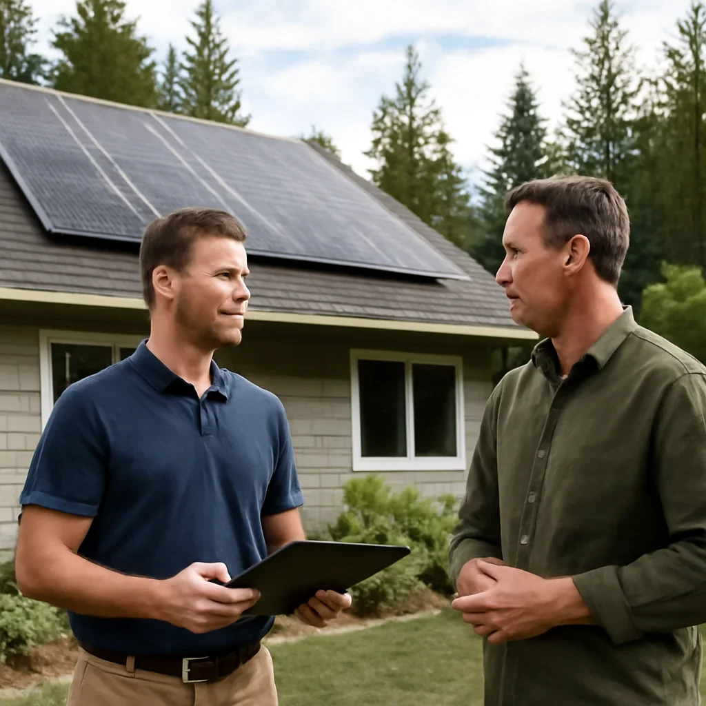 Homeowner and solar advisor discussing next steps for a solar installation