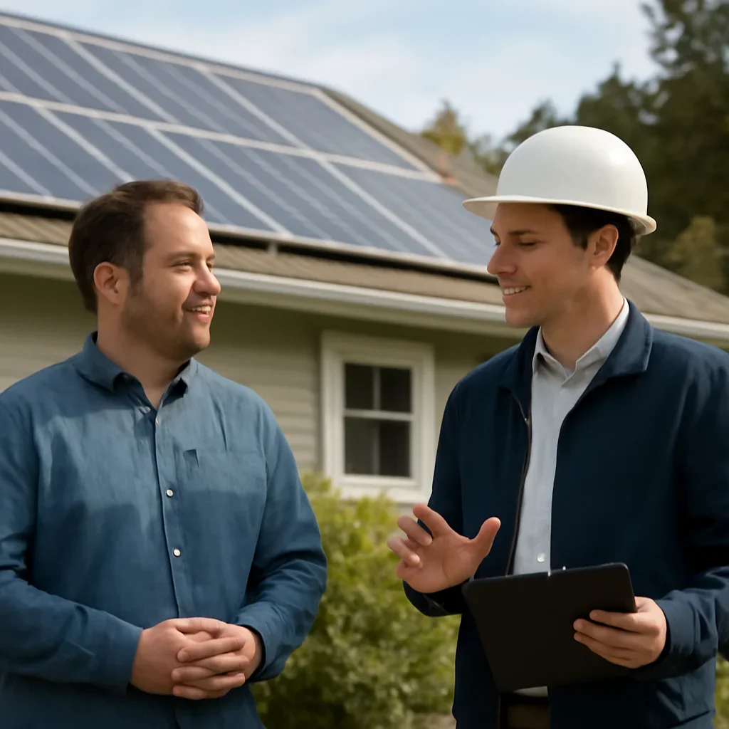 Homeowner and solar advisor discussing next steps for a solar installation