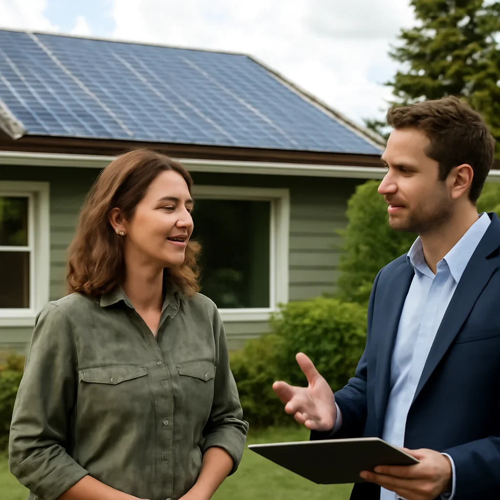 Homeowner and solar advisor discussing next steps for a solar installation