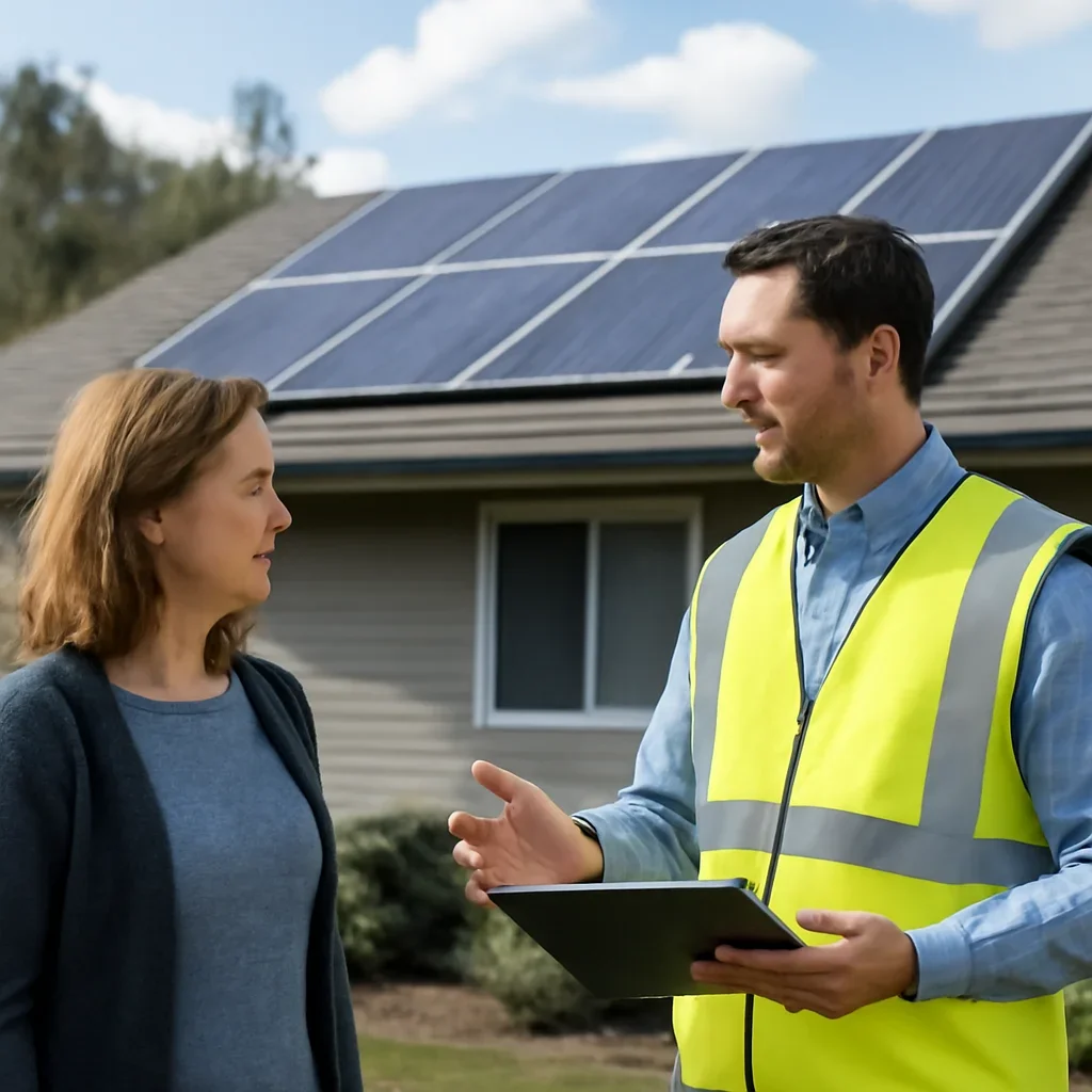 Homeowner and solar advisor discussing next steps for a solar installation