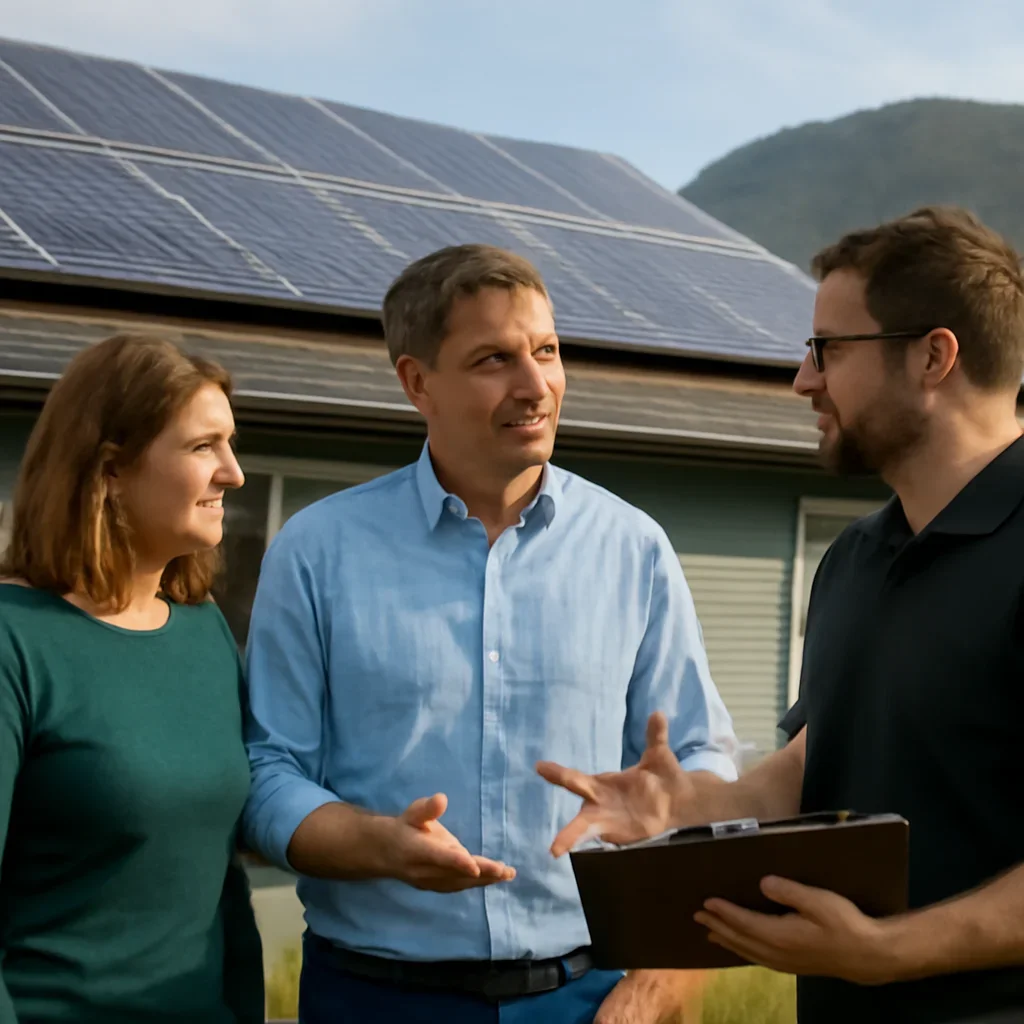 Homeowner and solar advisor discussing next steps for a solar installation