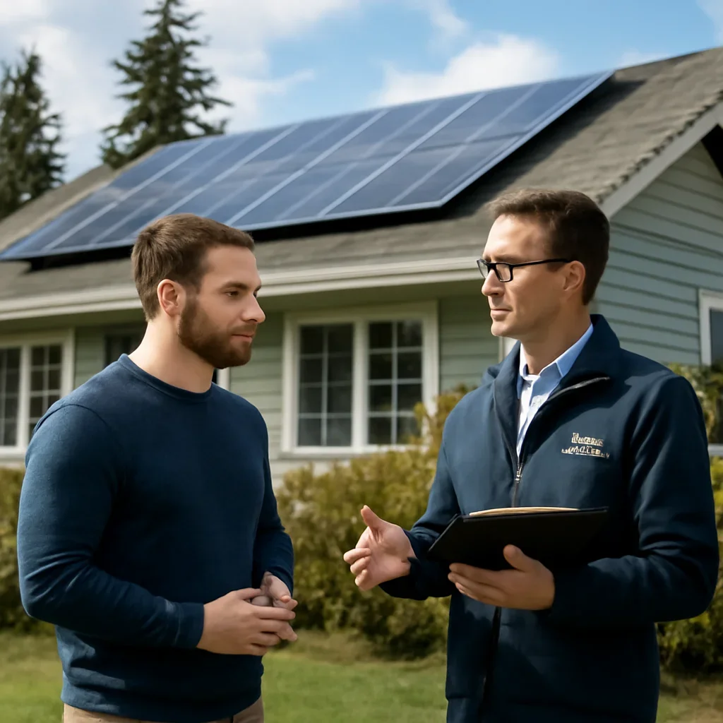 Homeowner and solar advisor discussing next steps for a solar installation