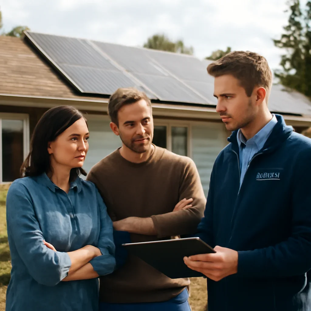 Homeowner and solar advisor discussing next steps for a solar installation