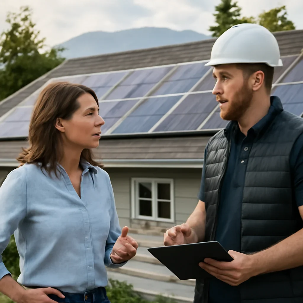 Homeowner and solar advisor discussing next steps for a solar installation