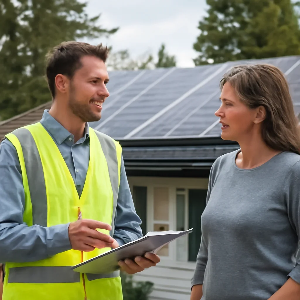 Homeowner and solar advisor discussing next steps for a solar installation