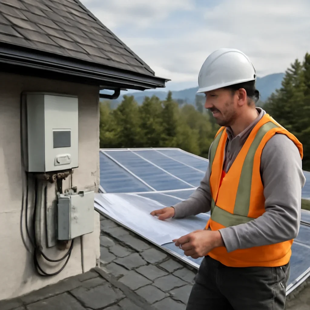 Installer reviewing electrical and roof details for a BC solar system