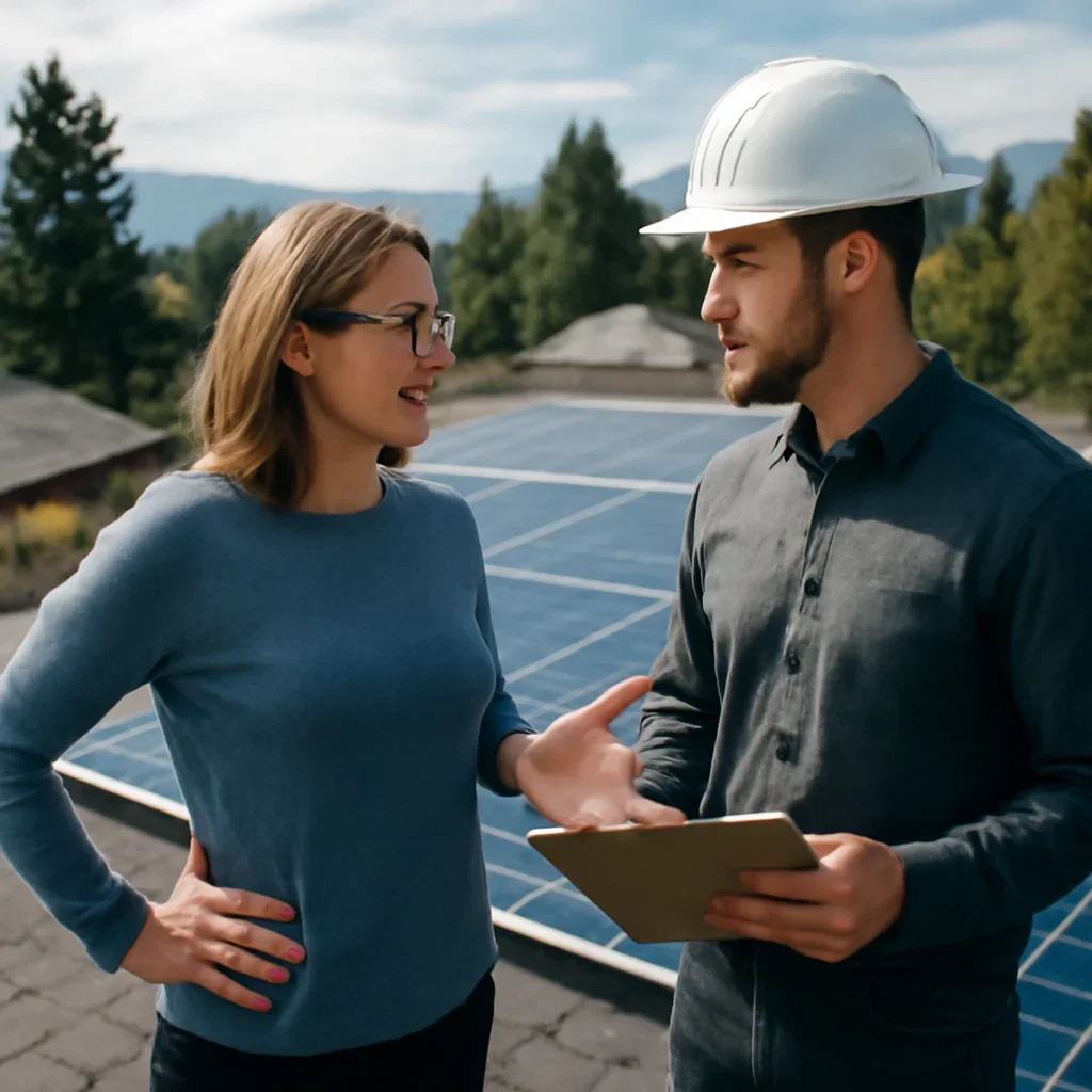 Homeowner and solar advisor discussing next steps for a solar installation
