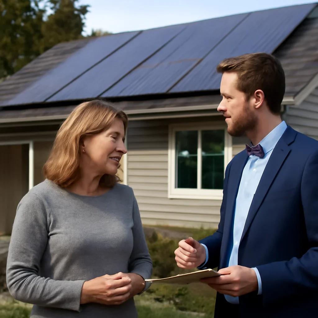 Homeowner and solar advisor discussing next steps for a solar installation