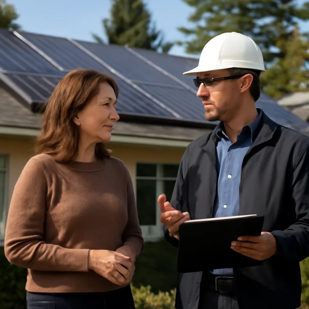 Homeowner and solar advisor discussing next steps for a solar installation