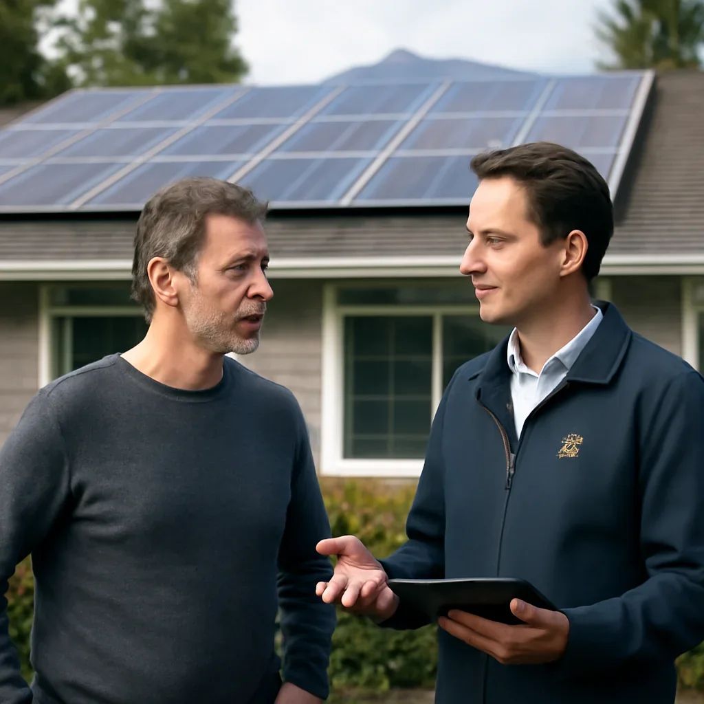 Homeowner and solar advisor discussing next steps for a solar installation