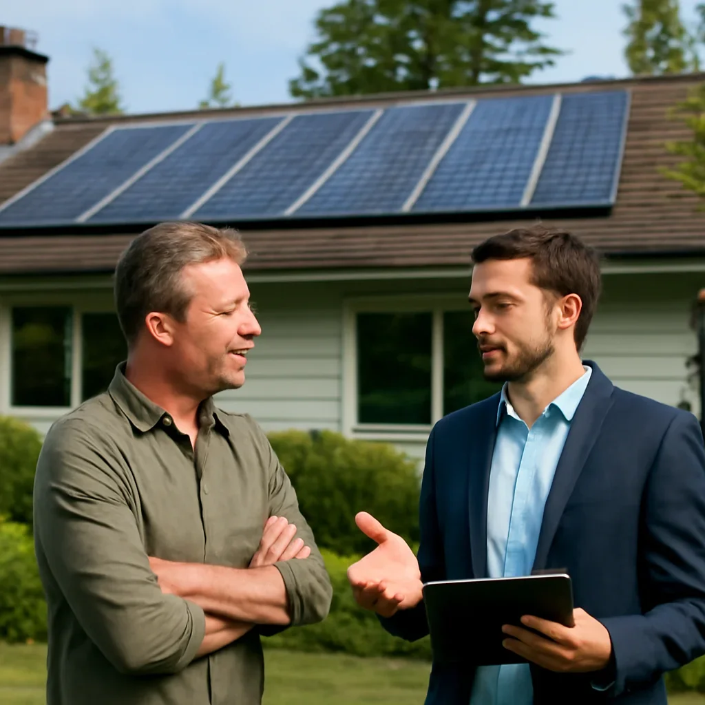 Homeowner and solar advisor discussing next steps for a solar installation